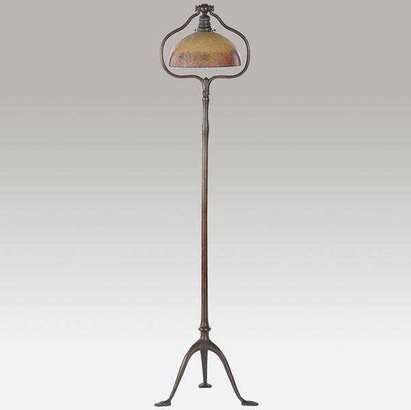 Appraisal: TIFFANY STUDIOS HANDEL Bronze tripod floor lamp with harp fitted