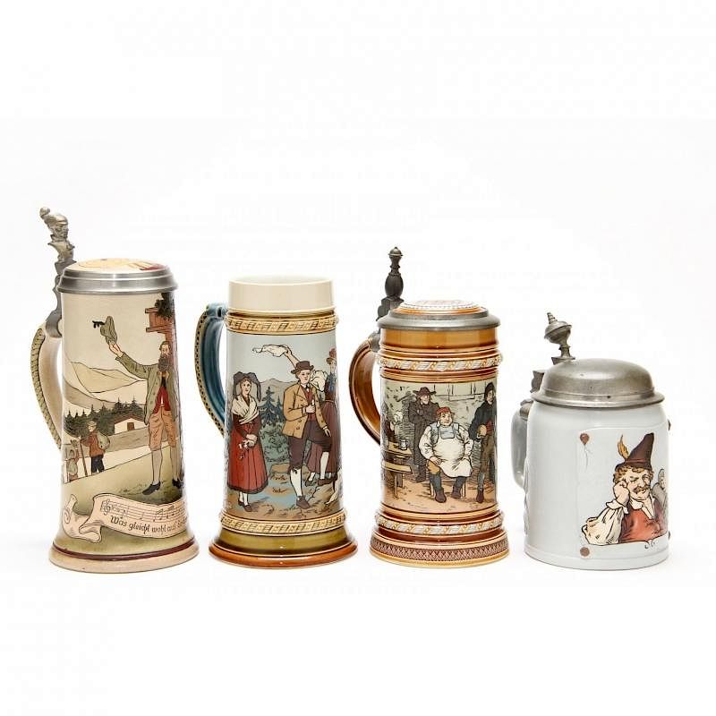 Appraisal: Four Fine German Steins three signed Mettlach the fourth marked