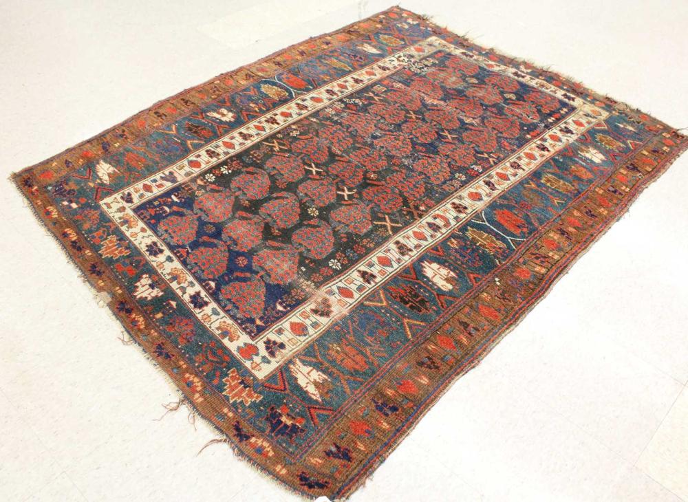 Appraisal: SEMI-ANTIQUE PERSIAN TRIBAL AREA RUG boteh motif on rectangular blue