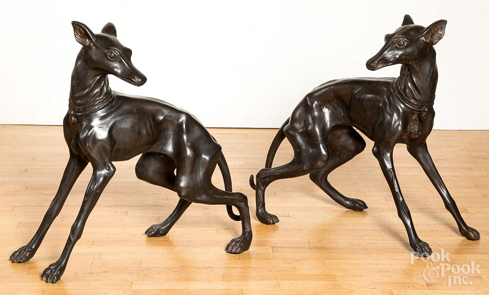 Appraisal: Pair of bronze garden dogs Pair of bronze garden dogs