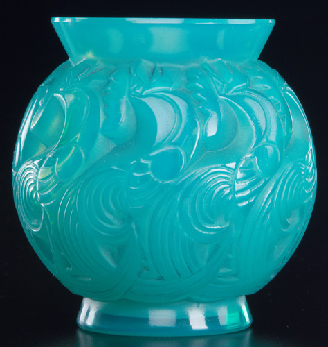 Appraisal: R LALIQUE Vase Le Mans cased opalescent turquoise with grayish