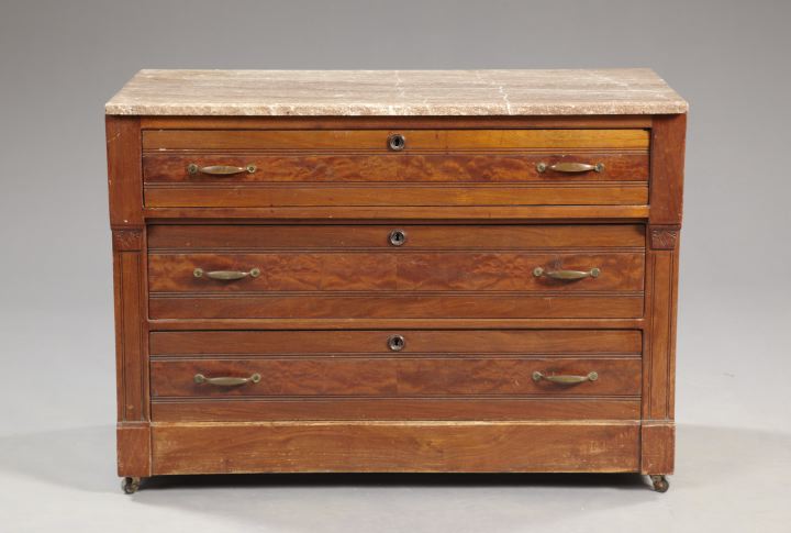 Appraisal: American Late Victorian Figured Walnut Walnut and Marble-Top Chest late