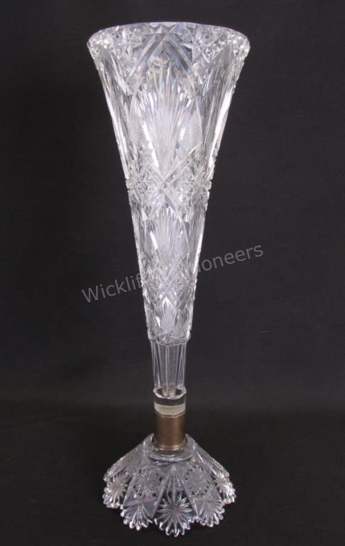 Appraisal: Monumental Cut Glass Vase cone form vase with beautiful cut