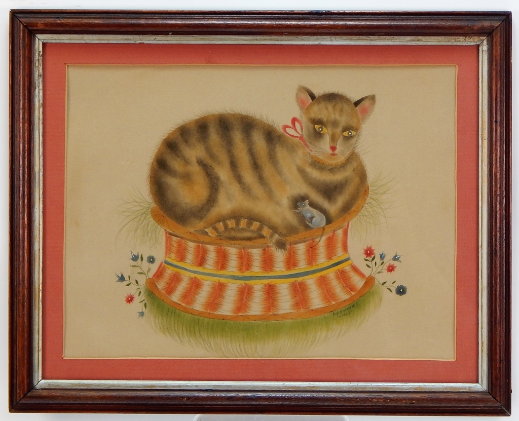 Appraisal: ANTIQUE AMERICAN FOLK ART THEOREM CAT PAINTING United States Early