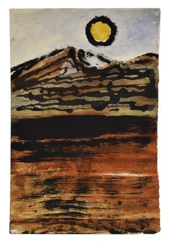 Appraisal: Unframed watercolor painting on paper Sun Over the Mountain signed