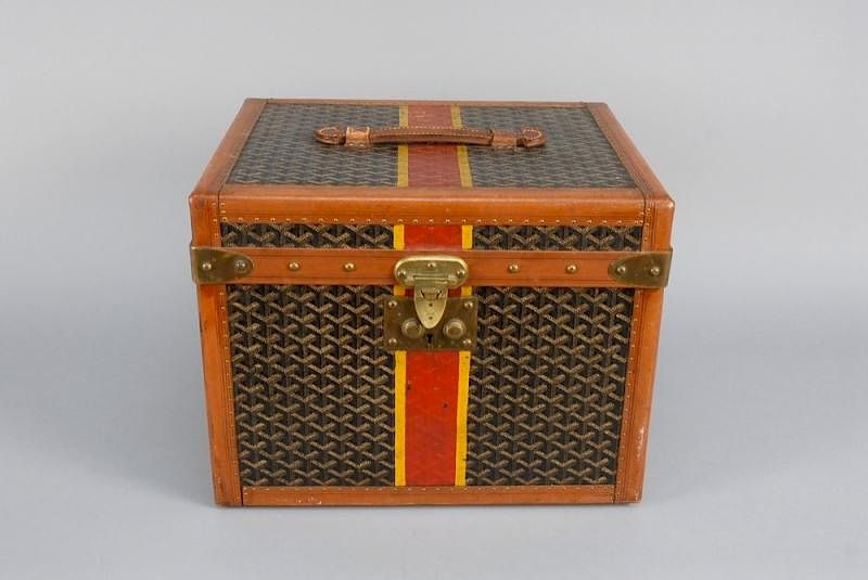 Appraisal: GOYARD LEATHER TRIMMED CANVAS HAT CASE s - s Signature