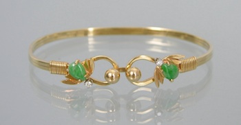 Appraisal: A Ladies' Gold Diamond and Jade Bangle Bracelet k yellow