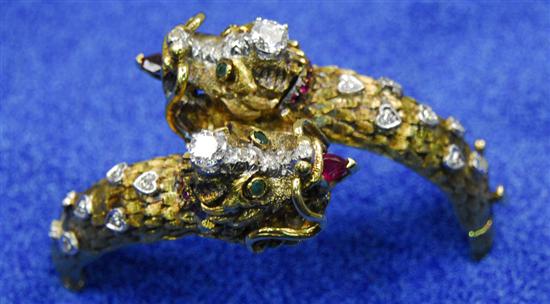 Appraisal: K YELLOW GOLD DIAMOND EMERALD AND RUBY DRAGON BRACELET weight