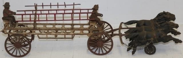 Appraisal: LATE TH C CAST IRON HORSE DRAWN FIRE WAGON HORSES