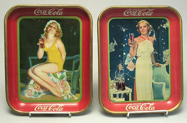 Appraisal: amp Coca Cola Trays Lithographed x swimsuit-themed tray some restoration