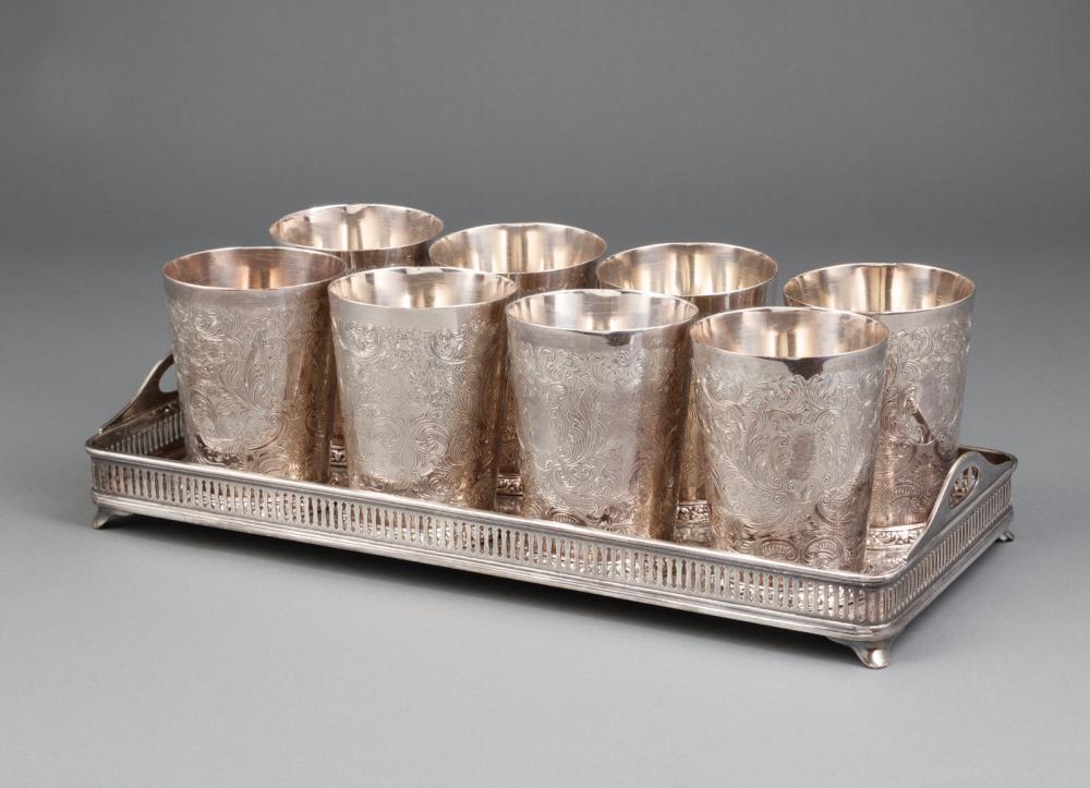 Appraisal: Set of Eight Barker Ellis Silverplate Julep Cups menorah mark