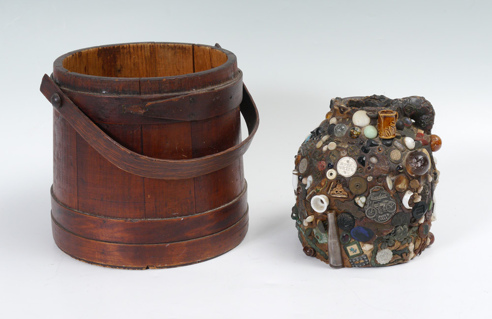 Appraisal: FOLK MEMORY ART JUG FIRKIN pieces to include Early th