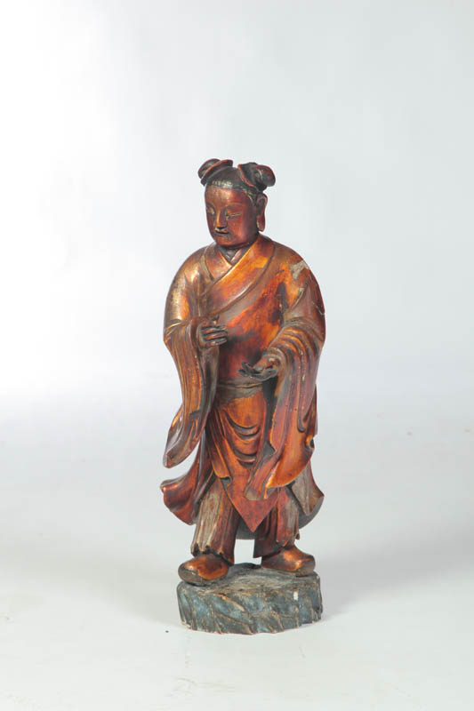 Appraisal: CARVED FIGURE China th century hardwood Full-length carved figure of