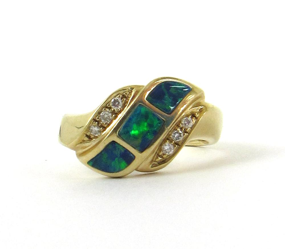 Appraisal: AUSTRALIAN OPAL DIAMOND AND FOURTEEN KARAT GOLD RING set with