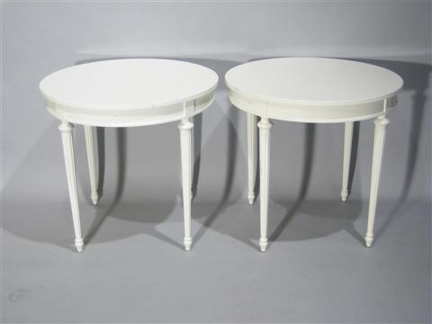 Appraisal: DOROTHY DRAPER STYLE WHITE ROUND END TABLES A pair -