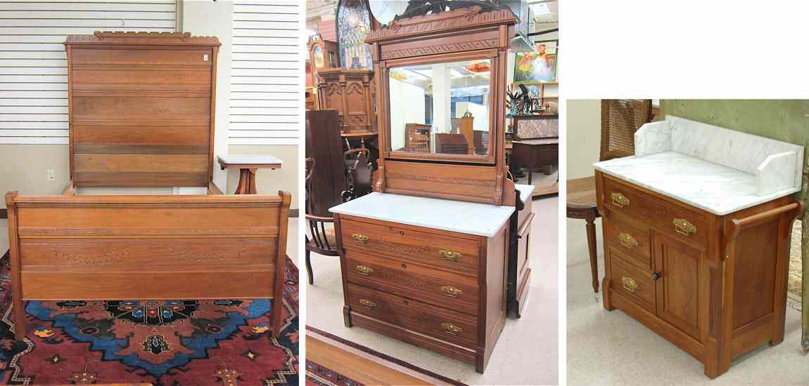 Appraisal: THREE-PIECE VICTORIAN WALNUT BEDROOM FURNITURE SET Eastlake design American c