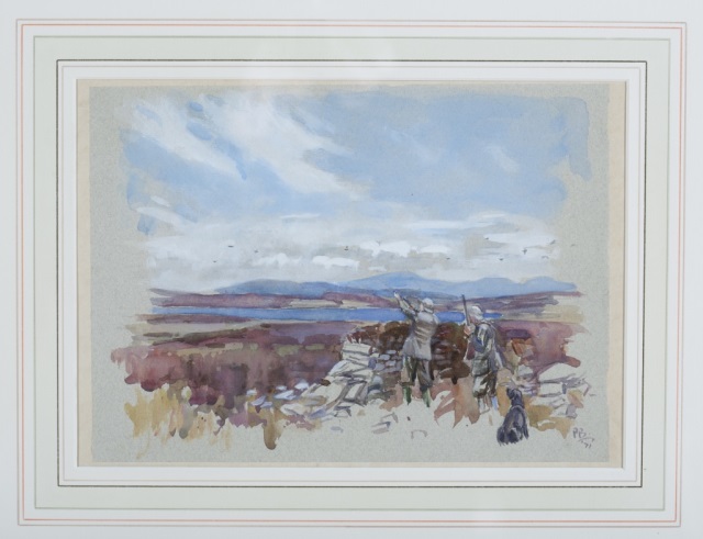 Appraisal: Peter Biegel English - Grouse Shooting Pencil and watercolor Signed