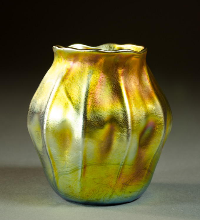 Appraisal: LOUIS COMFORT TIFFANY FAVRILE ART GLASS VASE iridescent gold gourd