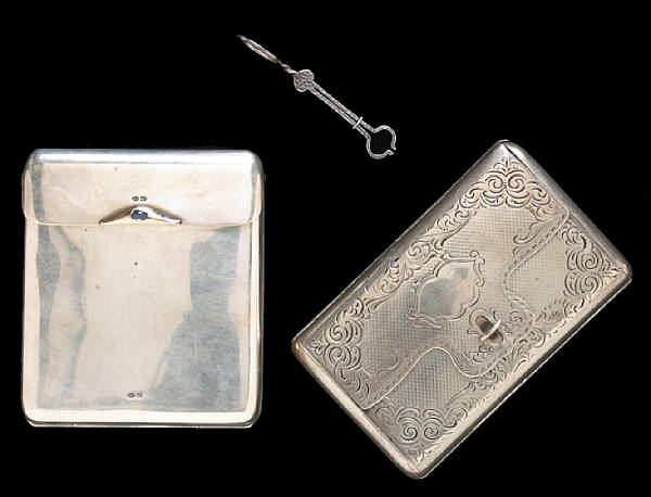 Appraisal: A group of silver smoking accessories Comprising Austrian standard trompe