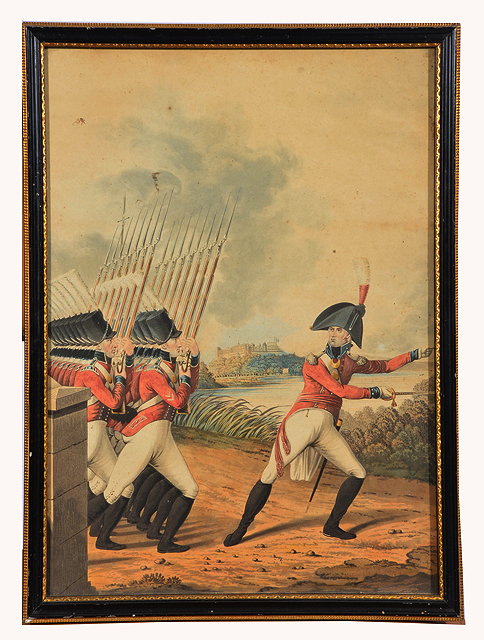 Appraisal: A TH CENTURY LITHOGRAPH depicting a British Officer leading his