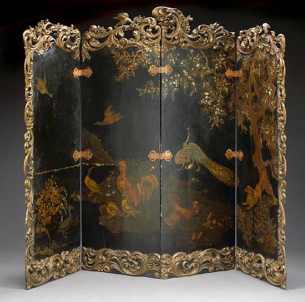 Appraisal: A Continental brass mounted parcel gilt and chinoiserie decorated lacquered