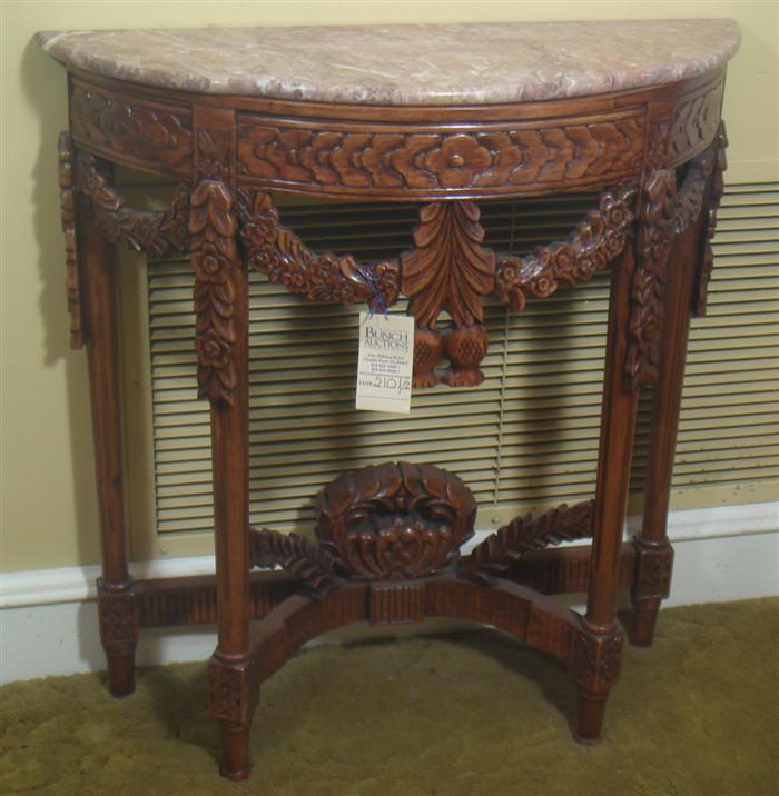 Appraisal: Pair of carved mahogany continental style wall table marble top