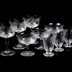 Appraisal: A Collection of Etched Glass Stemware comprising wine glasses coupe