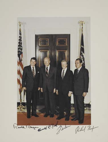 Appraisal: FOUR PRESIDENTS PRESIDENTS Color Photograph Signed by Richard Nixon Gerald