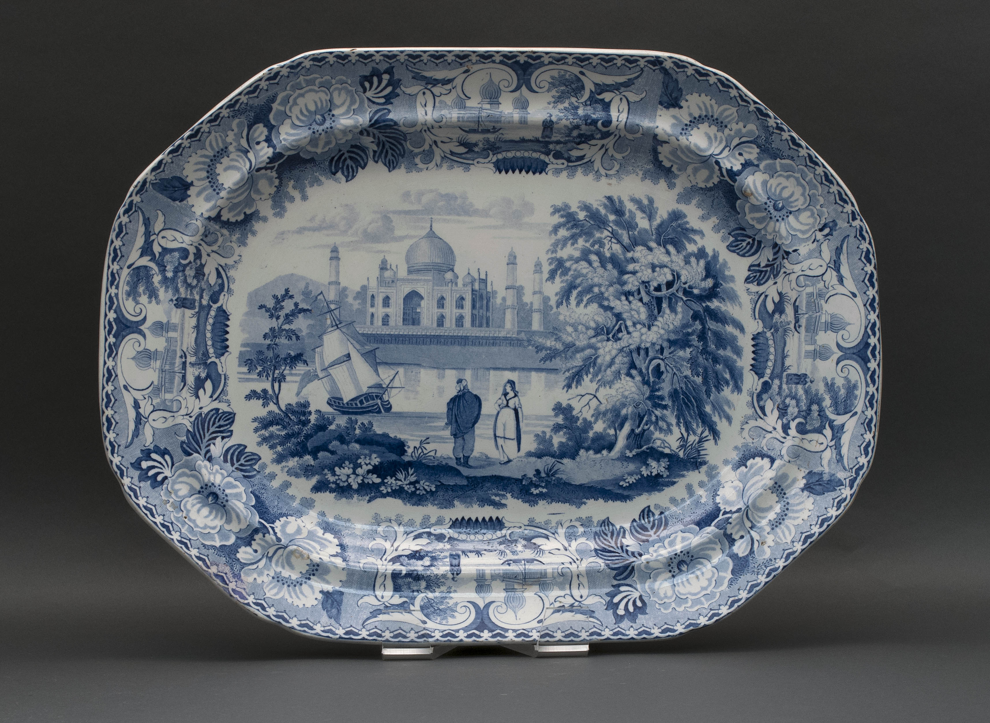 Appraisal: MEDIUM BLUE AND WHITE STAFFORDSHIRE PLATTER English Circa Tomb of