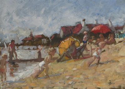 Appraisal: Sheree Valentine-Daines b Beach scene Signed with initials Oil on