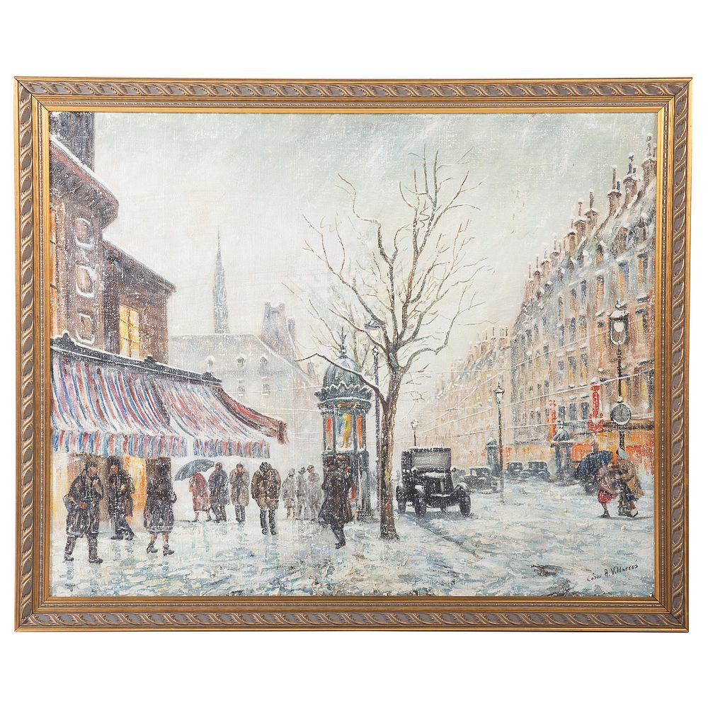 Appraisal: Cesar A Villacres Paris Street in the Snow oil French