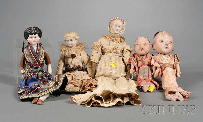 Appraisal: Five Assorted Dolls th and early th century parian shoulder