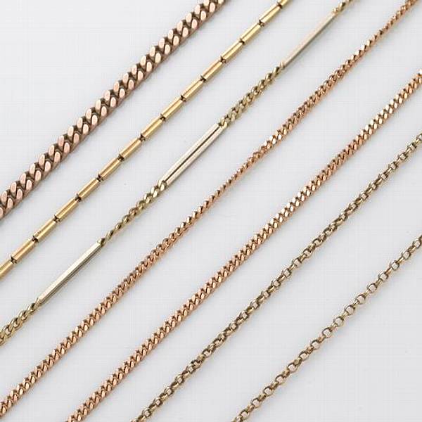 Appraisal: A collection of five k and k gold watch chains