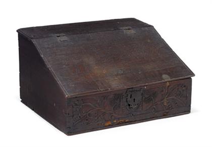 Appraisal: English carved oak document box th th century With a