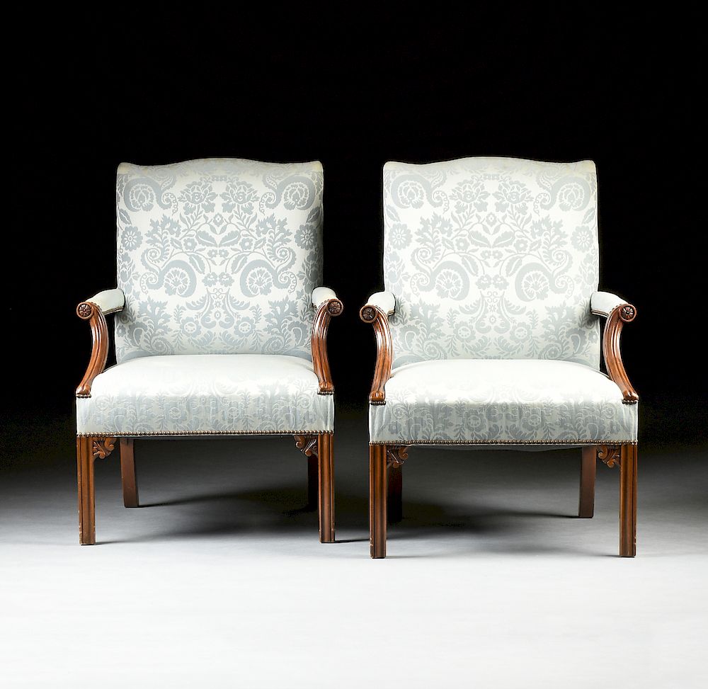 Appraisal: A PAIR OF BAKER FURNITURE ARMCHAIRS AMERICAN CIRCA A PAIR