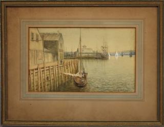 Appraisal: American School New England Harbor Scene sgnd American School New