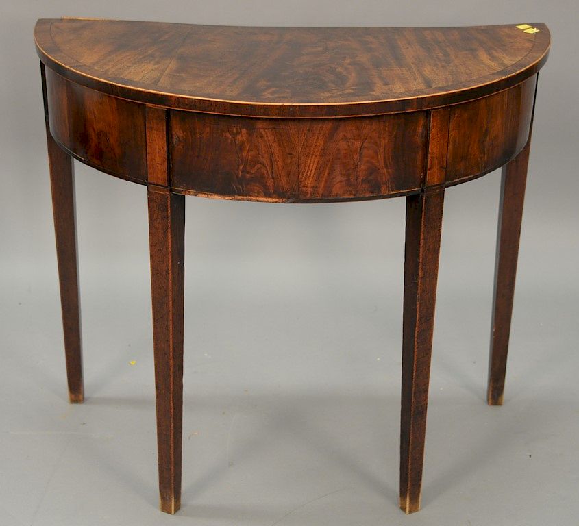 Appraisal: Mahogany demilune table ht in wd in Mahogany demilune table