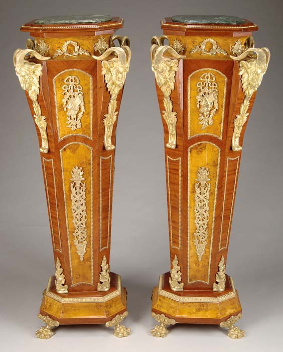 Appraisal: OUTSTANDING PAIR OF LARGE ORMOLU MOUNTED MARBLE TOP PEDESTALS Tapered