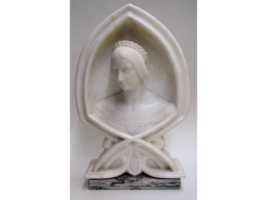 Appraisal: A French white marble sculpture of a medieval lady head