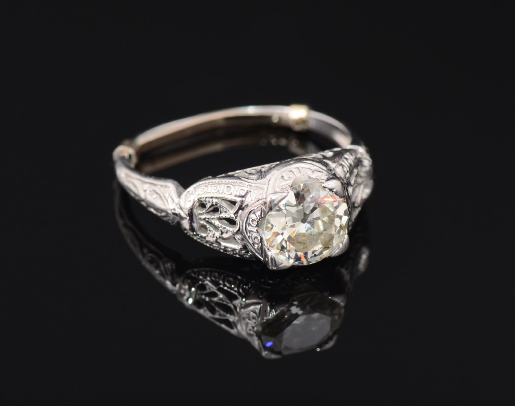 Appraisal: ESTATE CT DIAMOND SOLITAIRE RING K white gold filigree ring