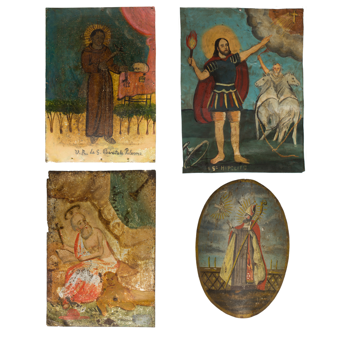 Appraisal: LOT OF SPANISH COLONIAL TIN RETABLO GROUP lot of Spanish