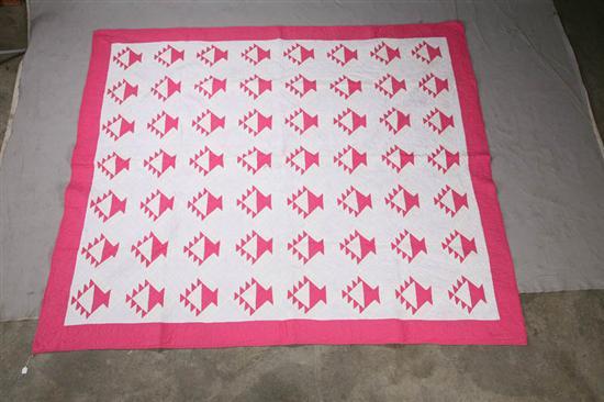 Appraisal: PIECED QUILT Basket pattern in pink on a white background