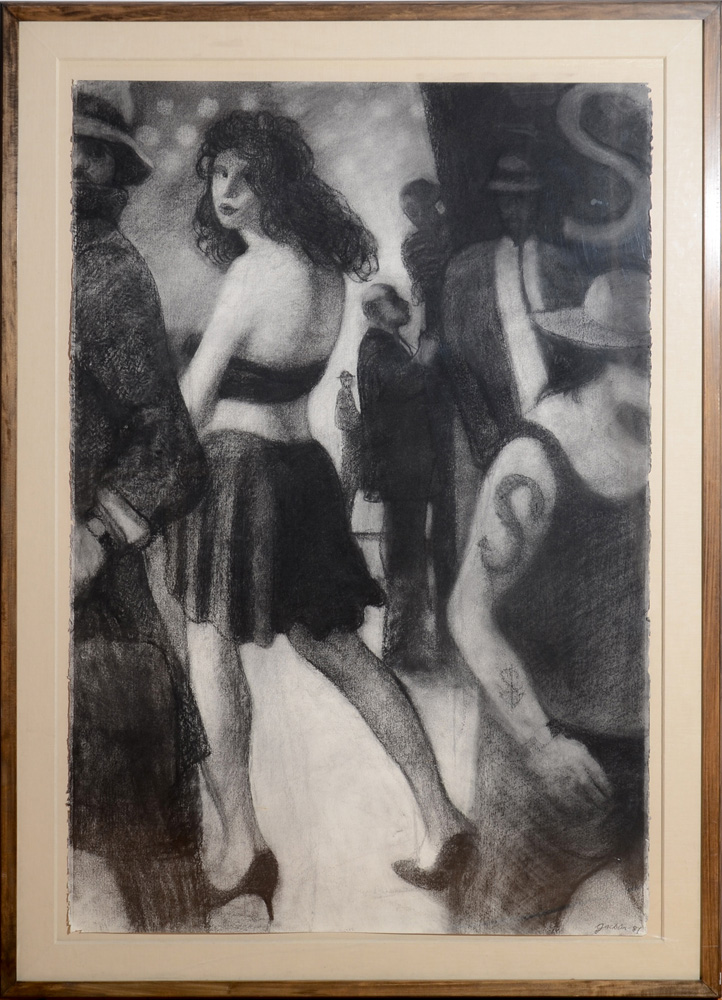 Appraisal: BILL JACKLIN b CHARCOAL RUINS GIRL TURNING Charcoal on paper