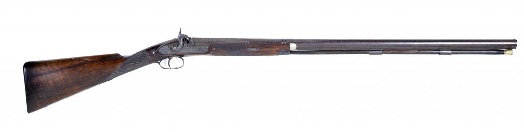 Appraisal: AN ENGLISH PERCUSSION SPORTING GUN the cm browned barrel octagonal