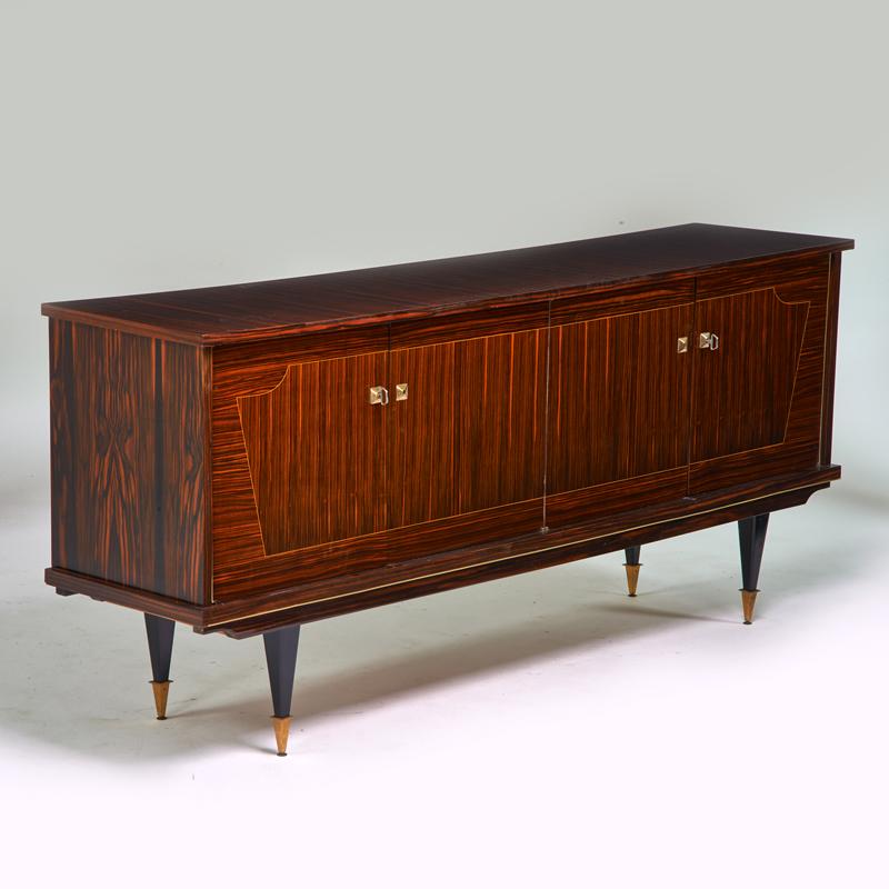 Appraisal: ITALIAN Four-door cabinet s Rosewood satinwood inlay brass on ebonized