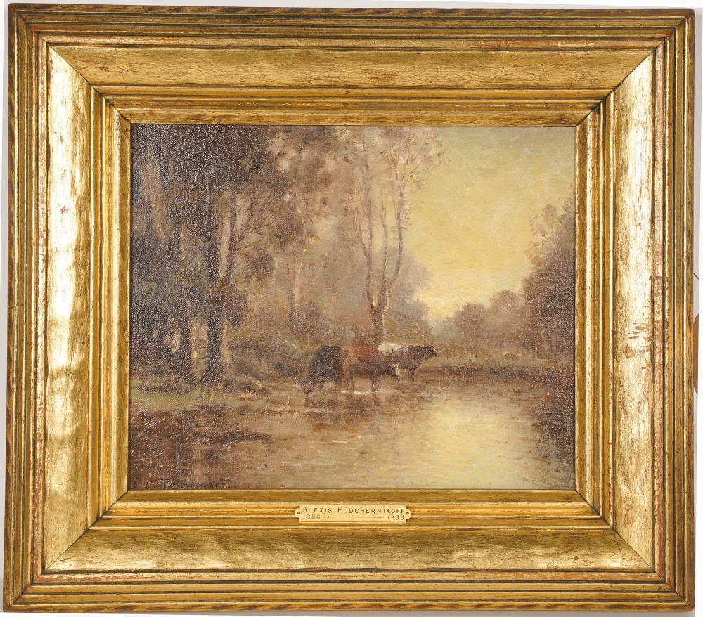 Appraisal: ALEXIS PODCHERNIKOFF - COWS IN A STREAMoil on board signed