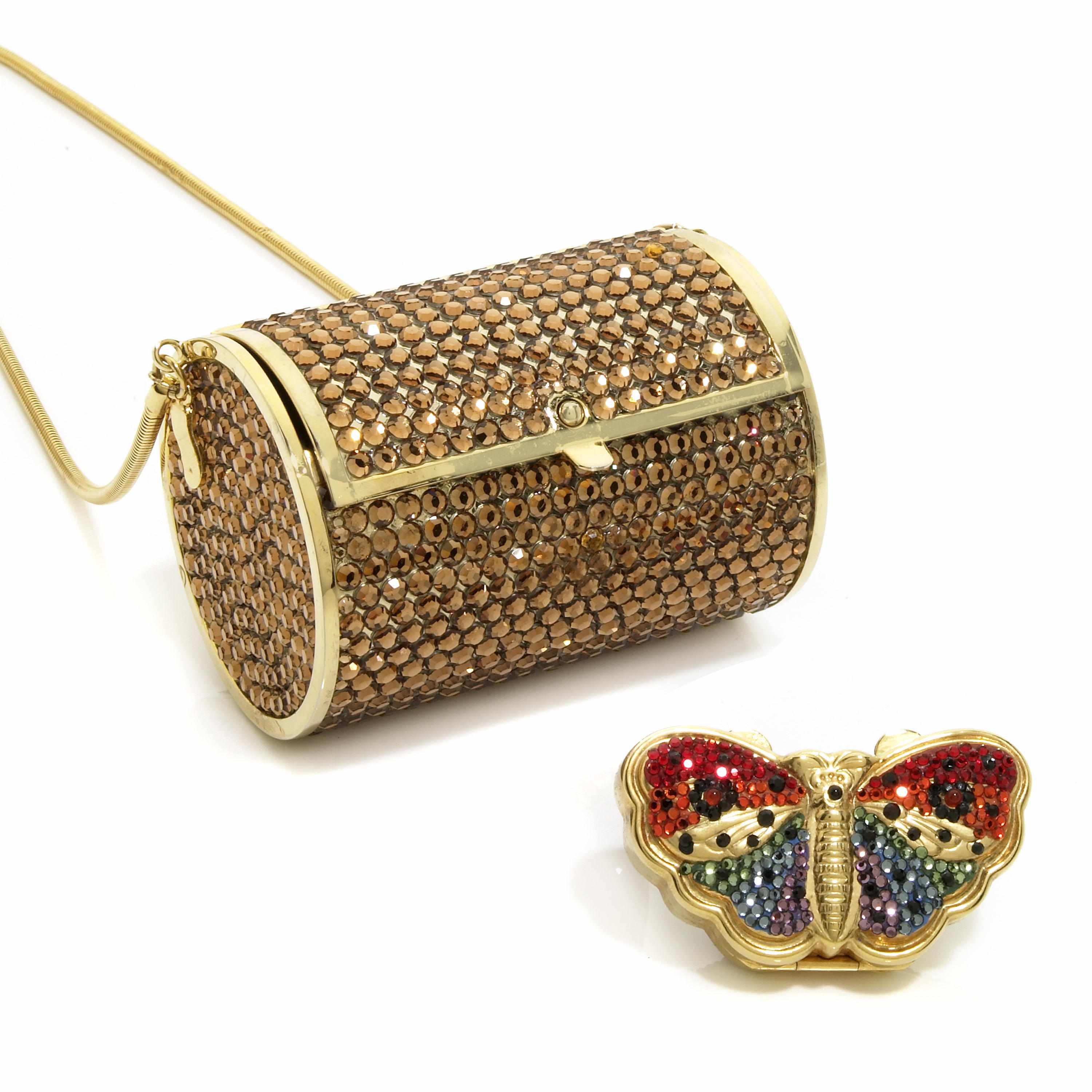 Appraisal: A gold crystal cylinder purse together with a butterfly pillbox