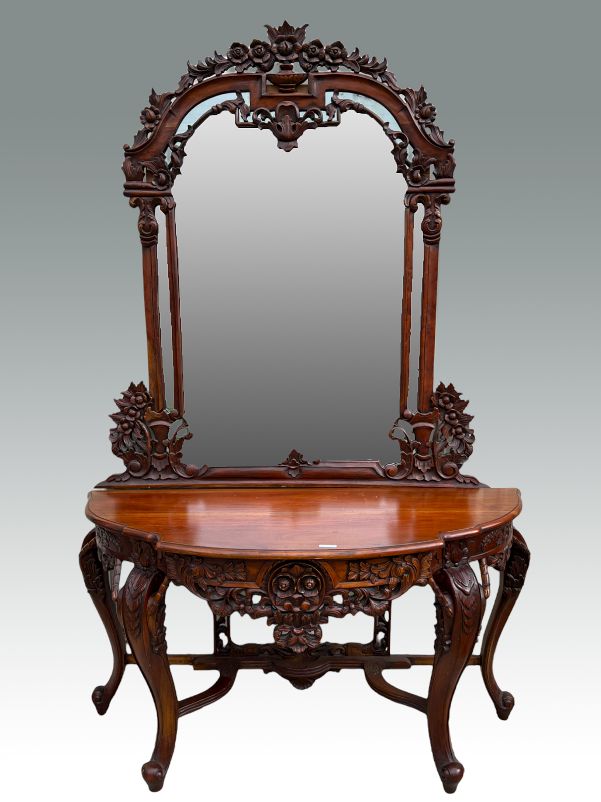 Appraisal: ORNATELY CARVED CONTEMPORARY HALL TABLE MIRROR Table has a pierced