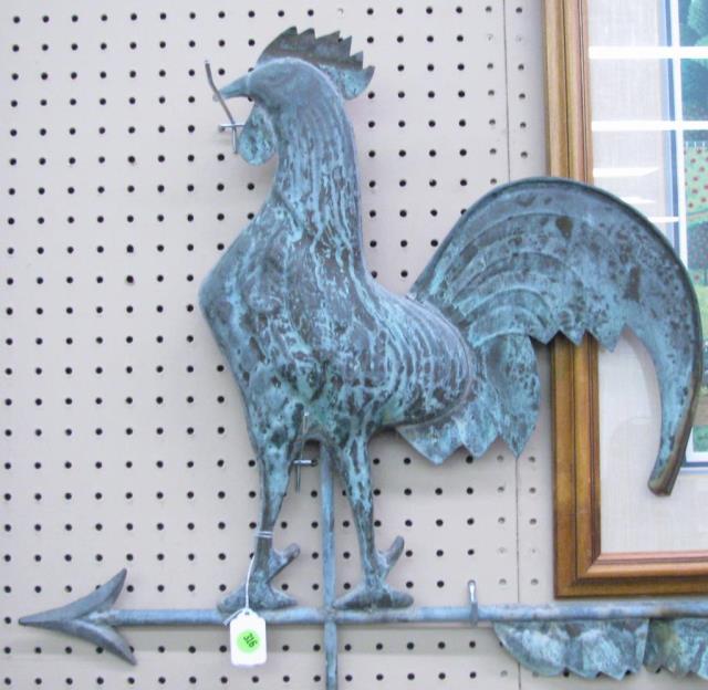 Appraisal: Vintage tin rooster weathervane measuring high