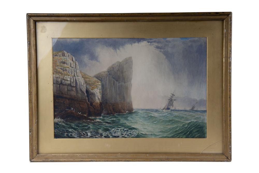 Appraisal: ROBERT SWAIN GIFFORD CLIPPER SHIP APPROACHING CLIFFS watercolor signed lower